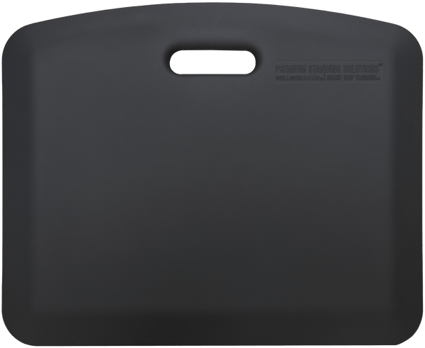 MobileMats Collection Black mat with handle for comfort and support on the go, ideal for standing or kneeling.
